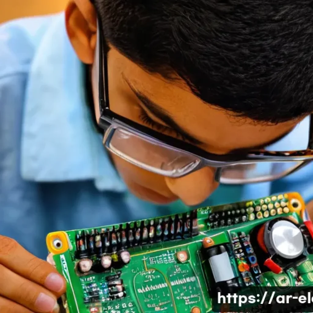 전자기기 필수 학습 도서 추천 - A detailed educational workshop scene featuring an Arab electronics student wearing modest attire an...