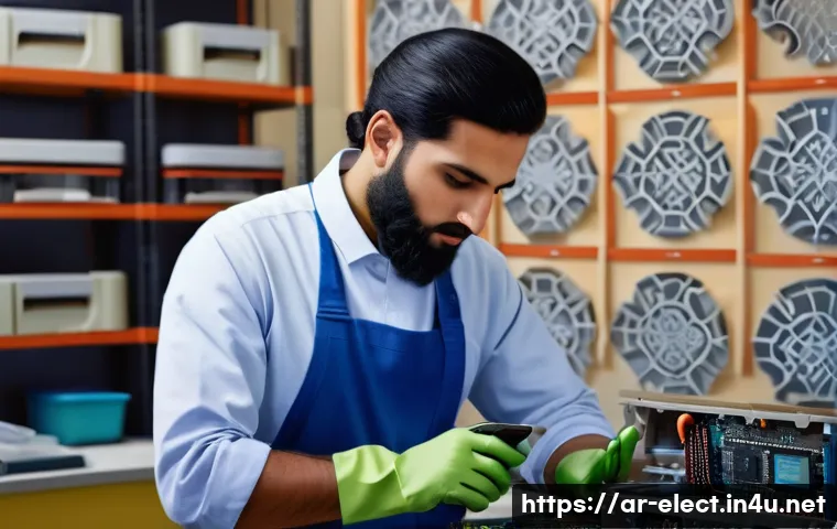 전자기기 자격증 취득 후 진로 - A skilled electronic repair technician in a modern Middle Eastern electronics repair workshop, weari...