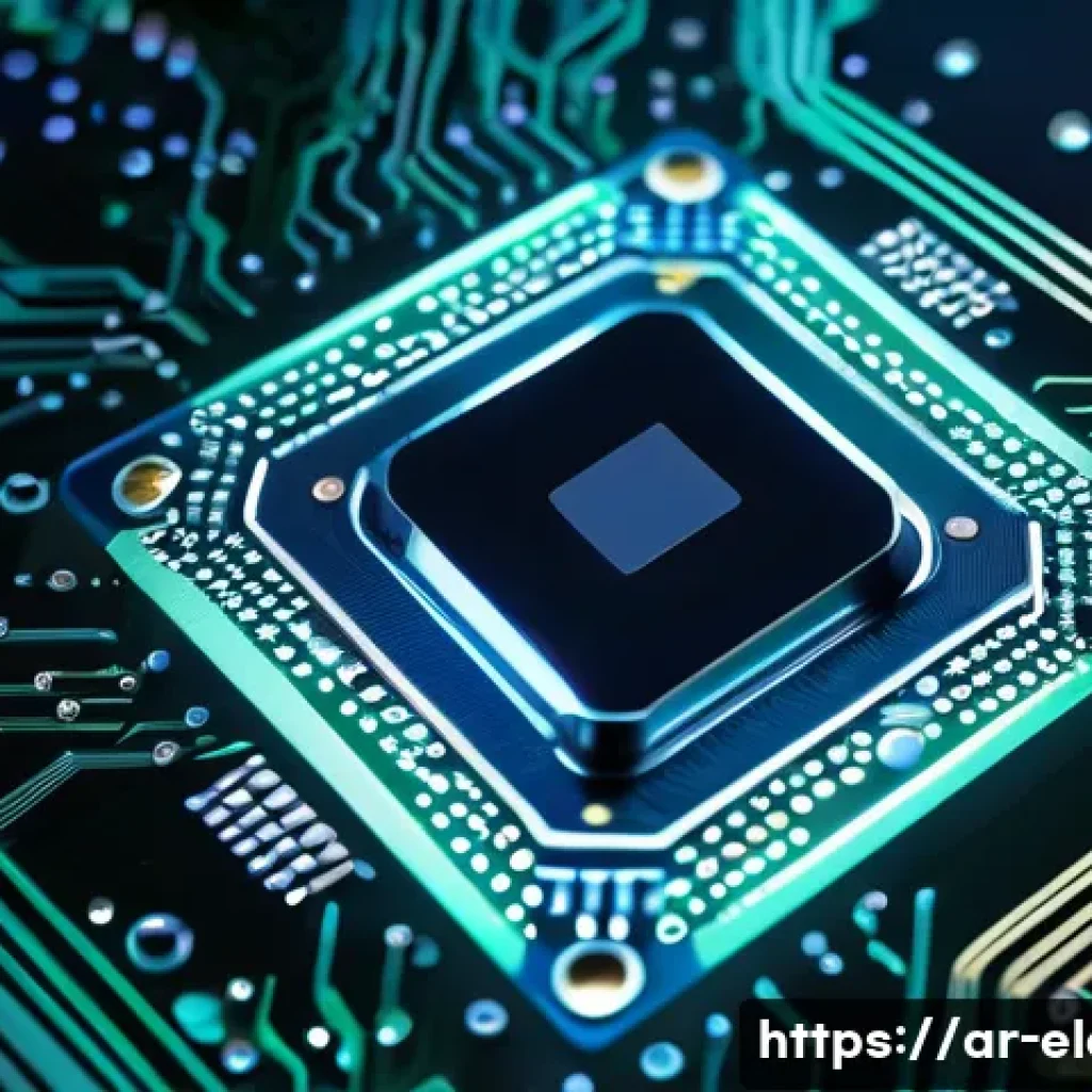 전자기기 분야의 새로운 기술 동향 - A cutting-edge multi-core processor chip design, featuring an intricate network of interconnected co...