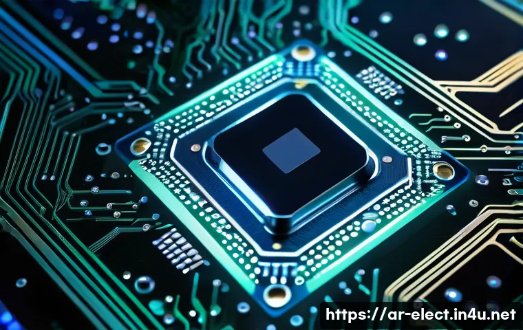 전자기기 분야의 새로운 기술 동향 - A cutting-edge multi-core processor chip design, featuring an intricate network of interconnected co...